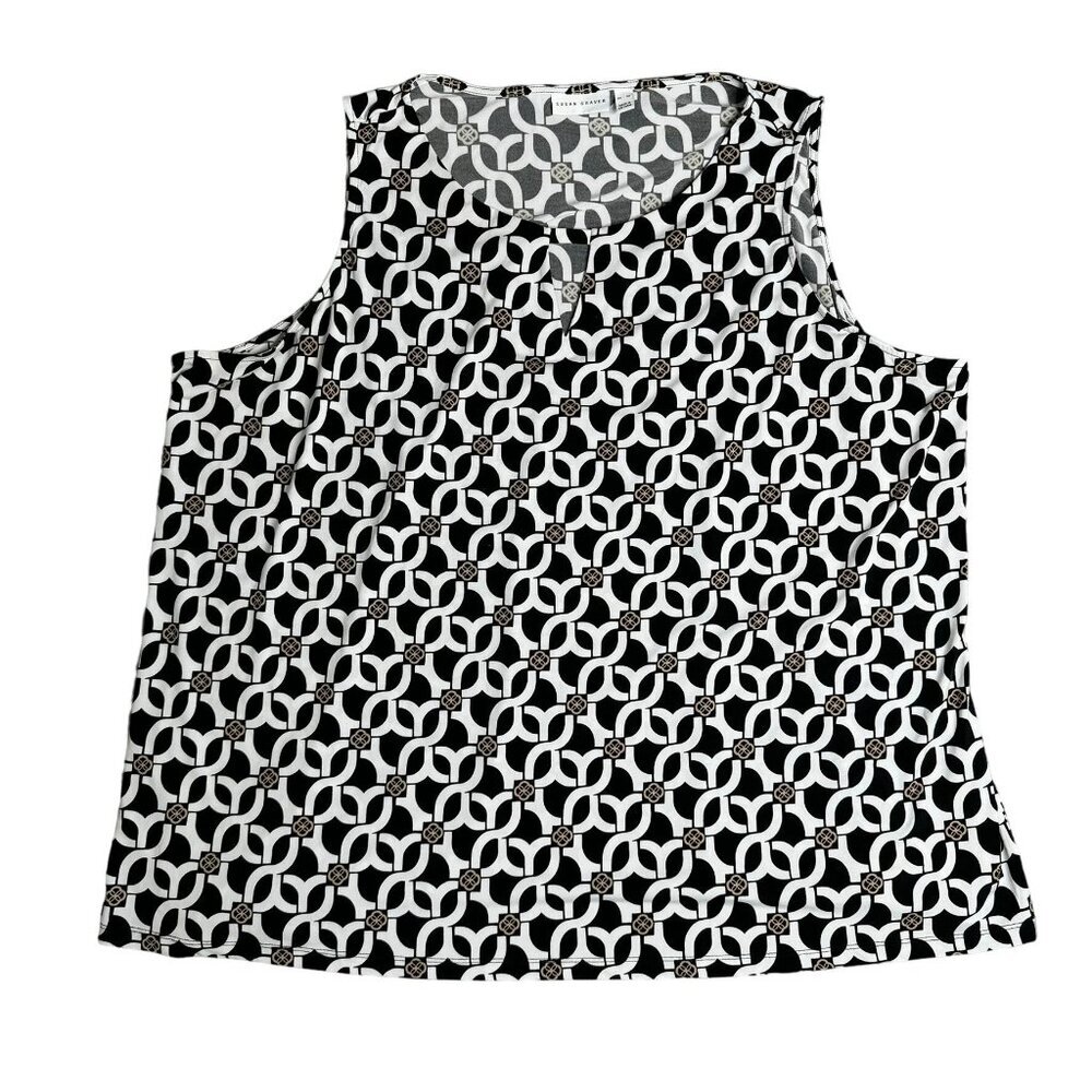 Susan Graver Sleeveless Tank Top Sz 5X‎ Liquid Black Print Career Casual A397432
